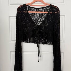 Black Lace Long Sleeve Crop Top